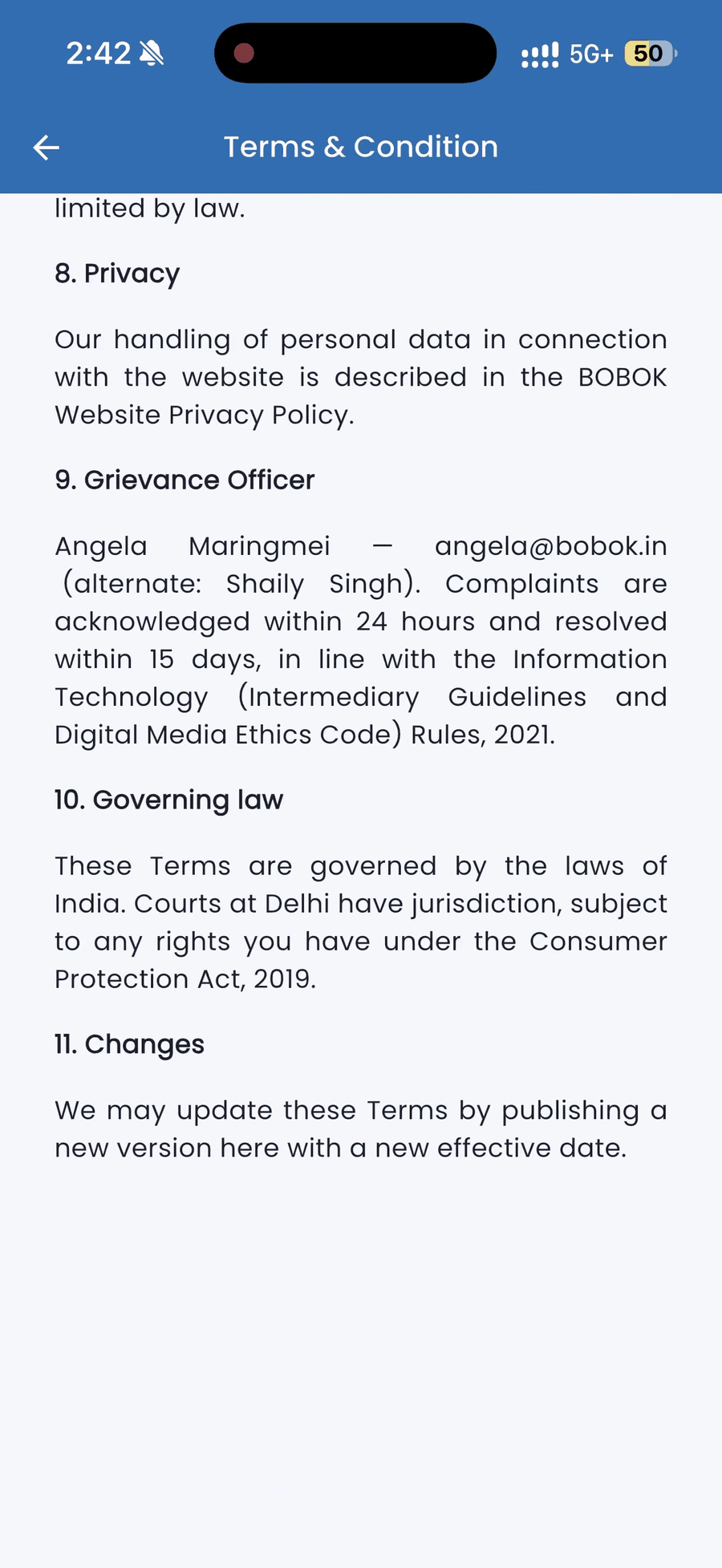 Terms page