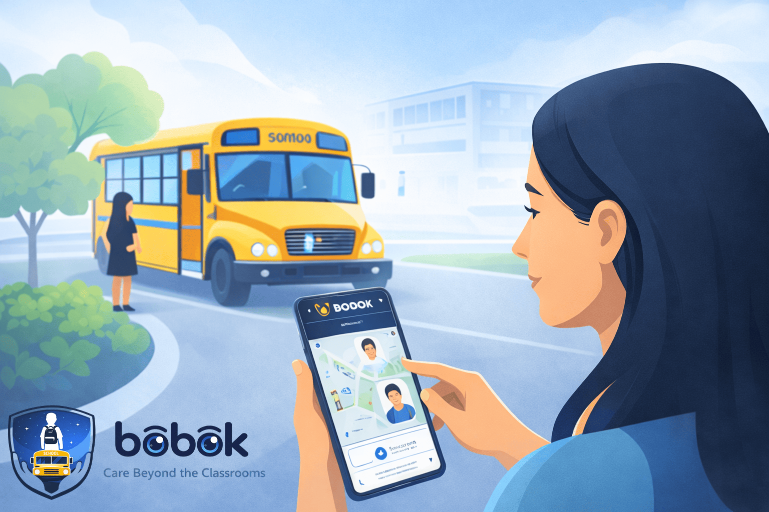 Parent tracking school bus on Bobok app